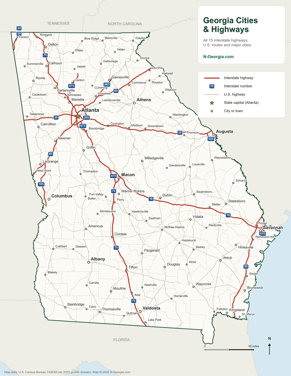 Map of Georgia cities and highways