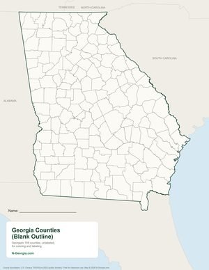 Blank outline map of Georgia's 159 counties