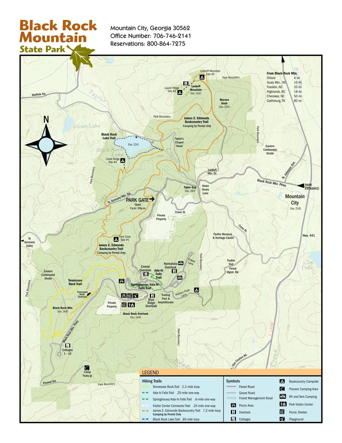2008 Georgia State Parks map of Black Rock Mountain State Park