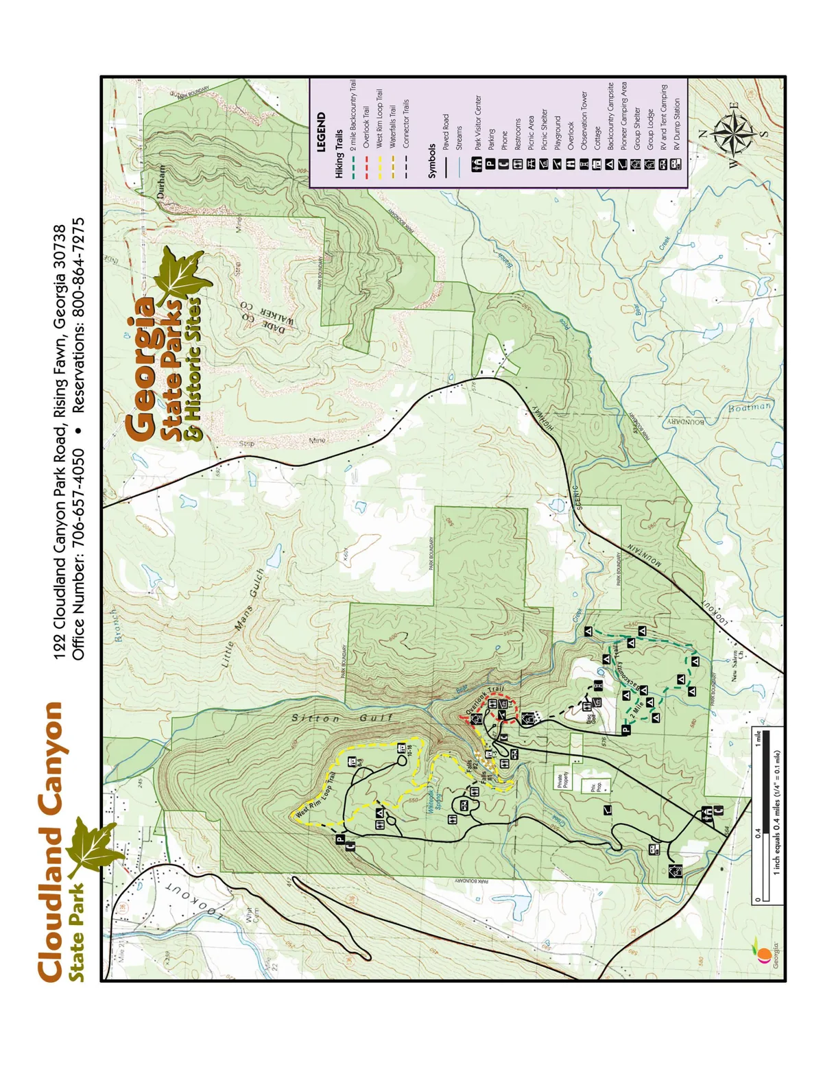 2008 Georgia State Parks map of Cloudland Canyon State Park