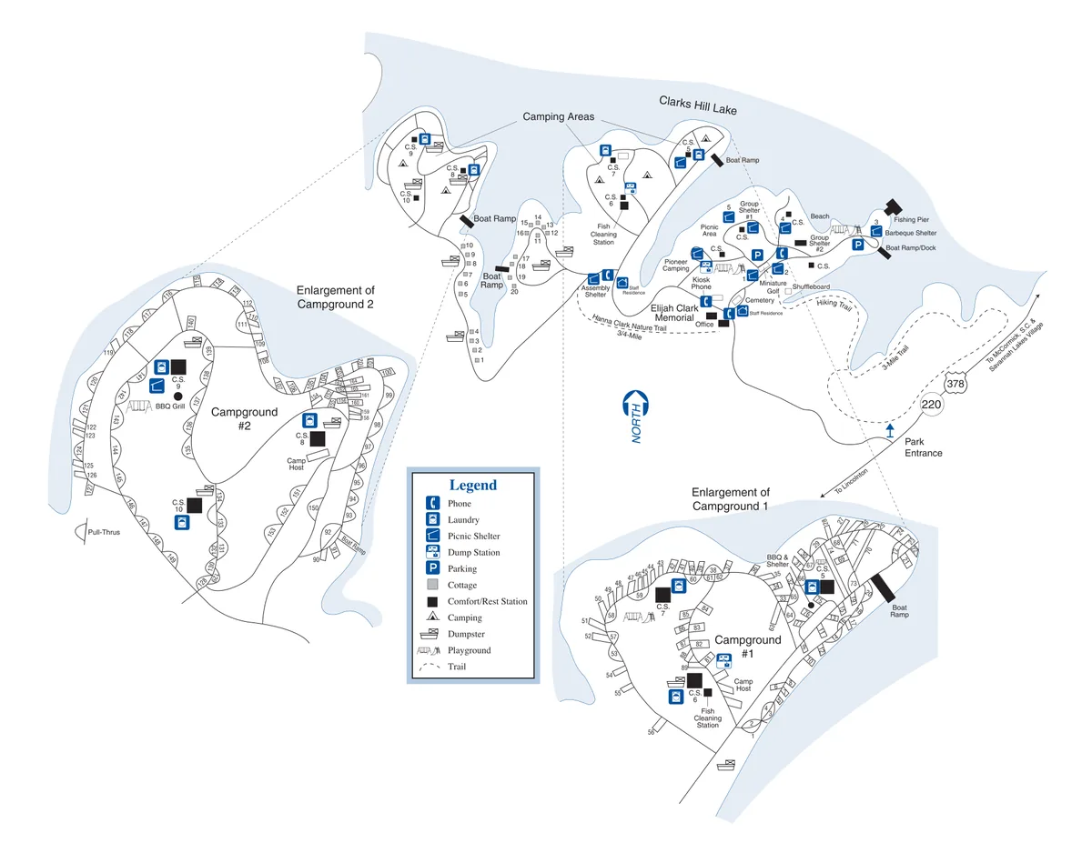2008 Georgia State Parks map of Elijah Clark State Park