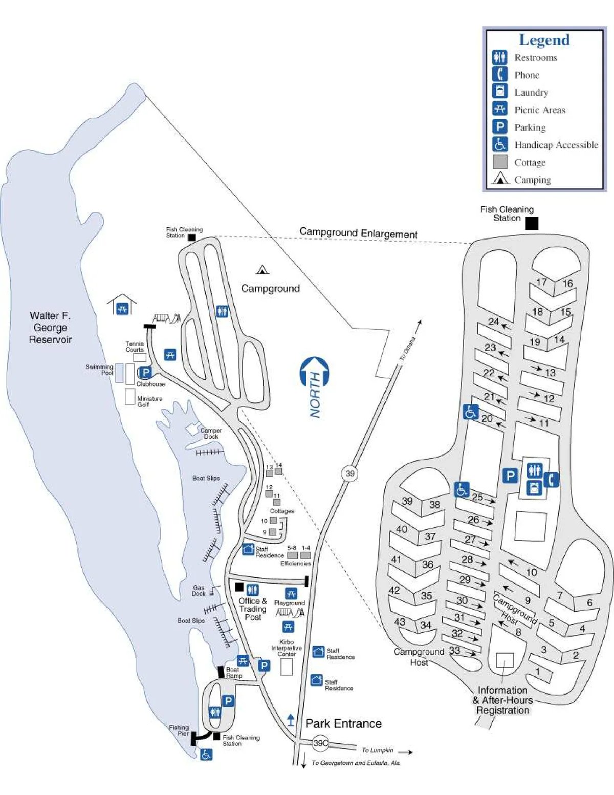 2008 Georgia State Parks map of Florence Marina State Park