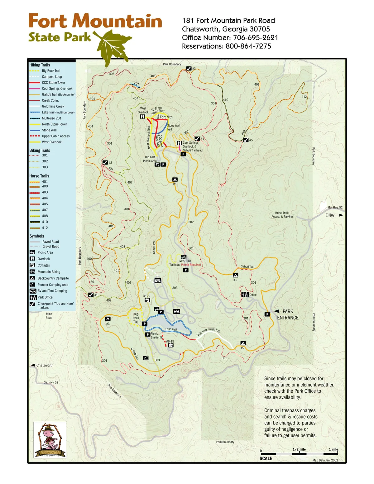 2008 Georgia State Parks map of Fort Mountain State Park