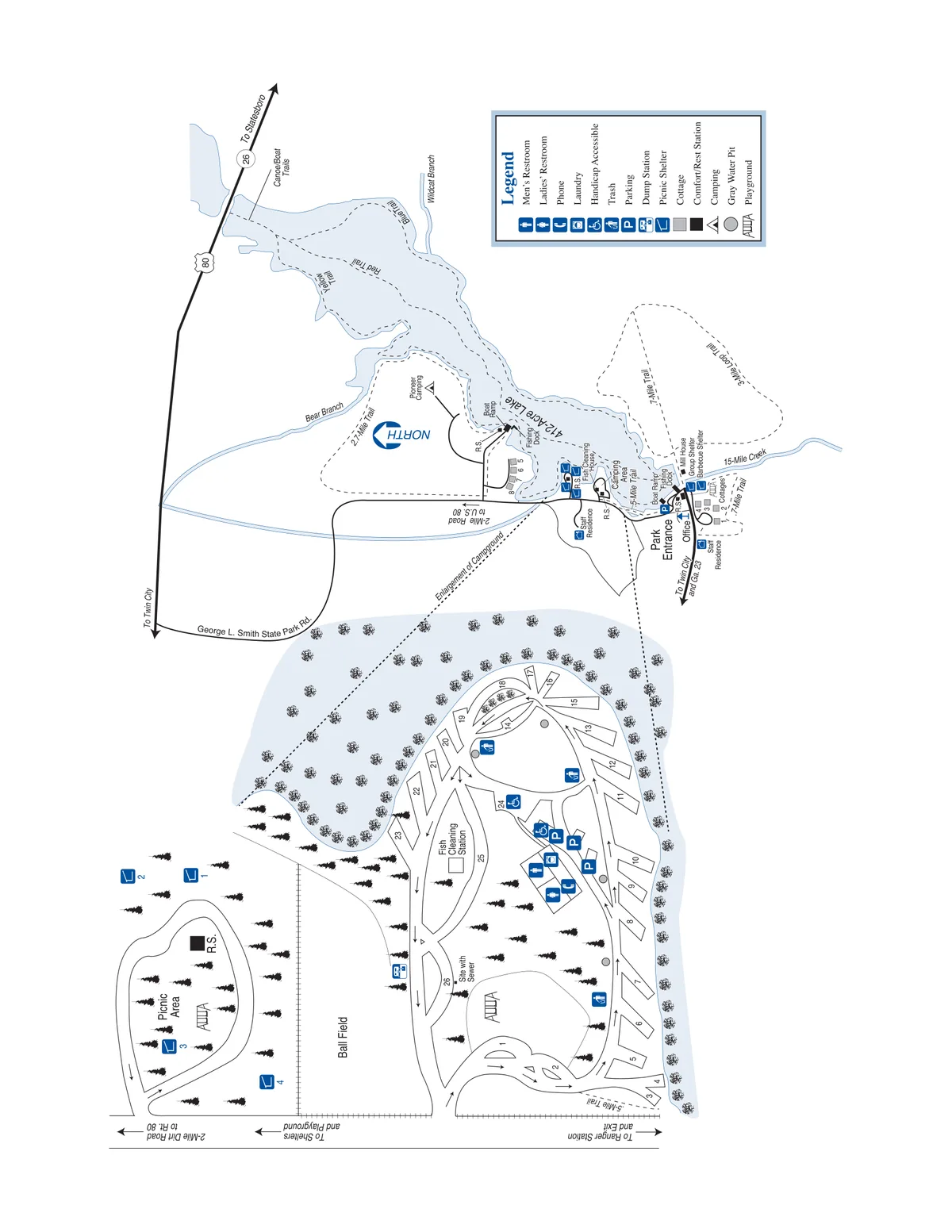 2008 Georgia State Parks map of George L. Smith State Park