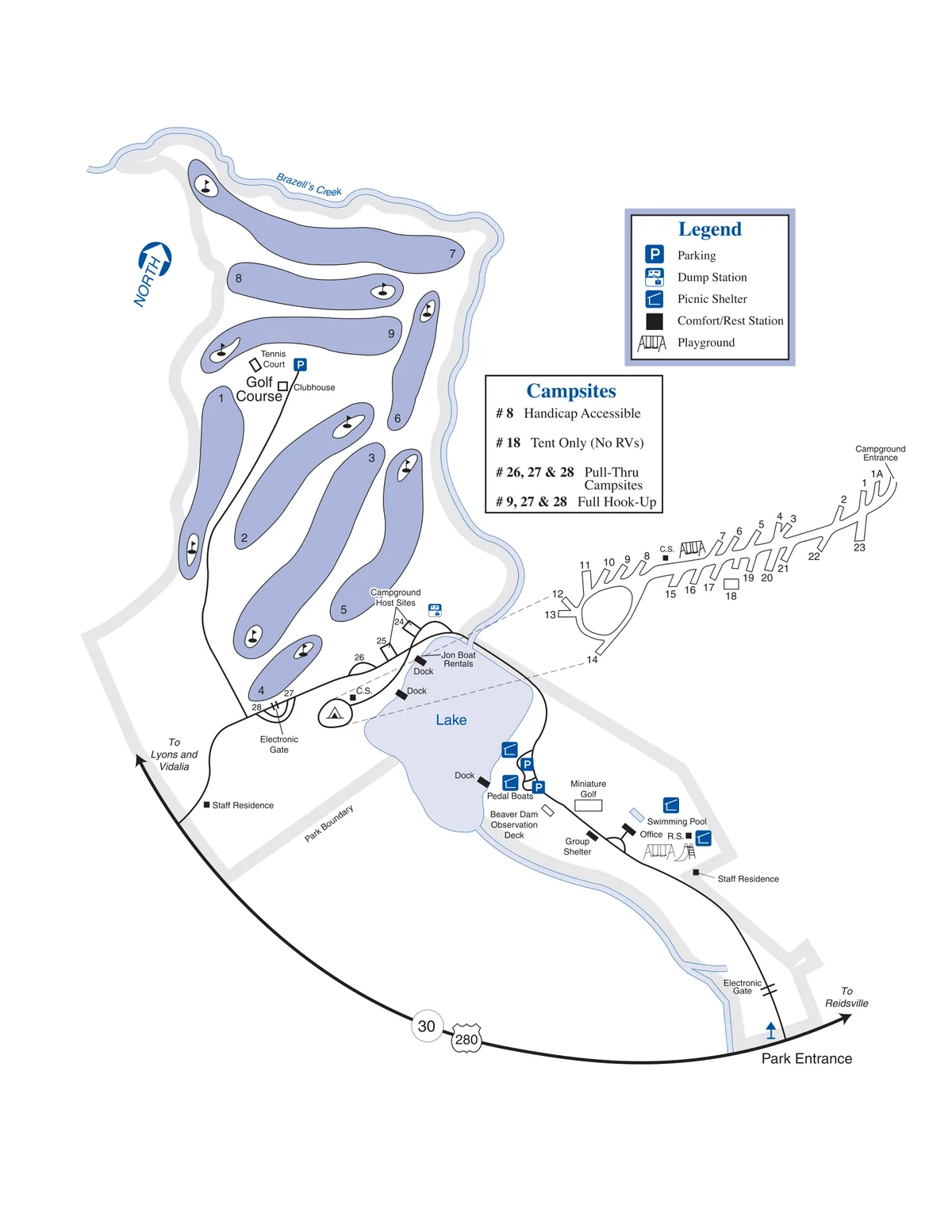 2008 Georgia State Parks map of Gordonia-Alatamaha State Park (now Jack Hill State Park)
