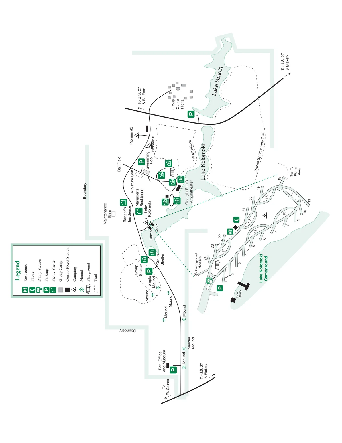 2008 Georgia State Parks map of Kolomoki Mounds State Park