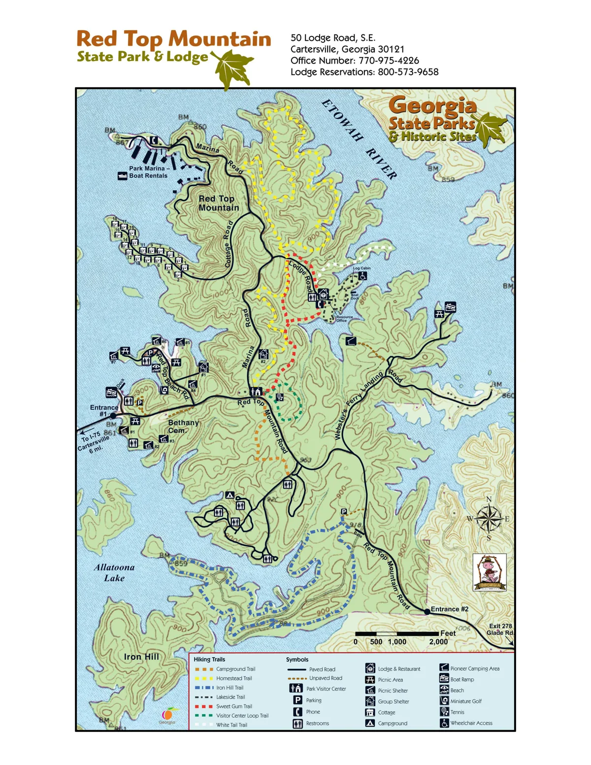 2008 Georgia State Parks map of Red Top Mountain State Park