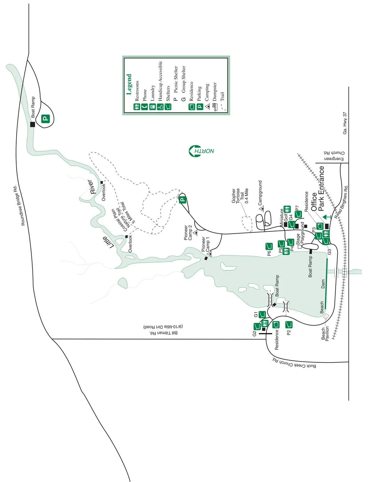 2008 Georgia State Parks map of Reed Bingham State Park