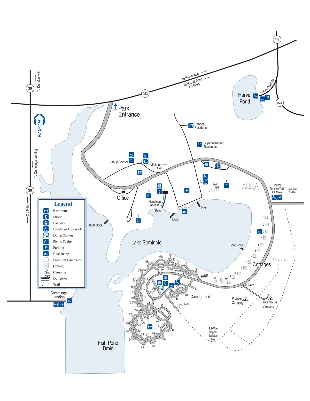 2008 Georgia State Parks map of Seminole State Park