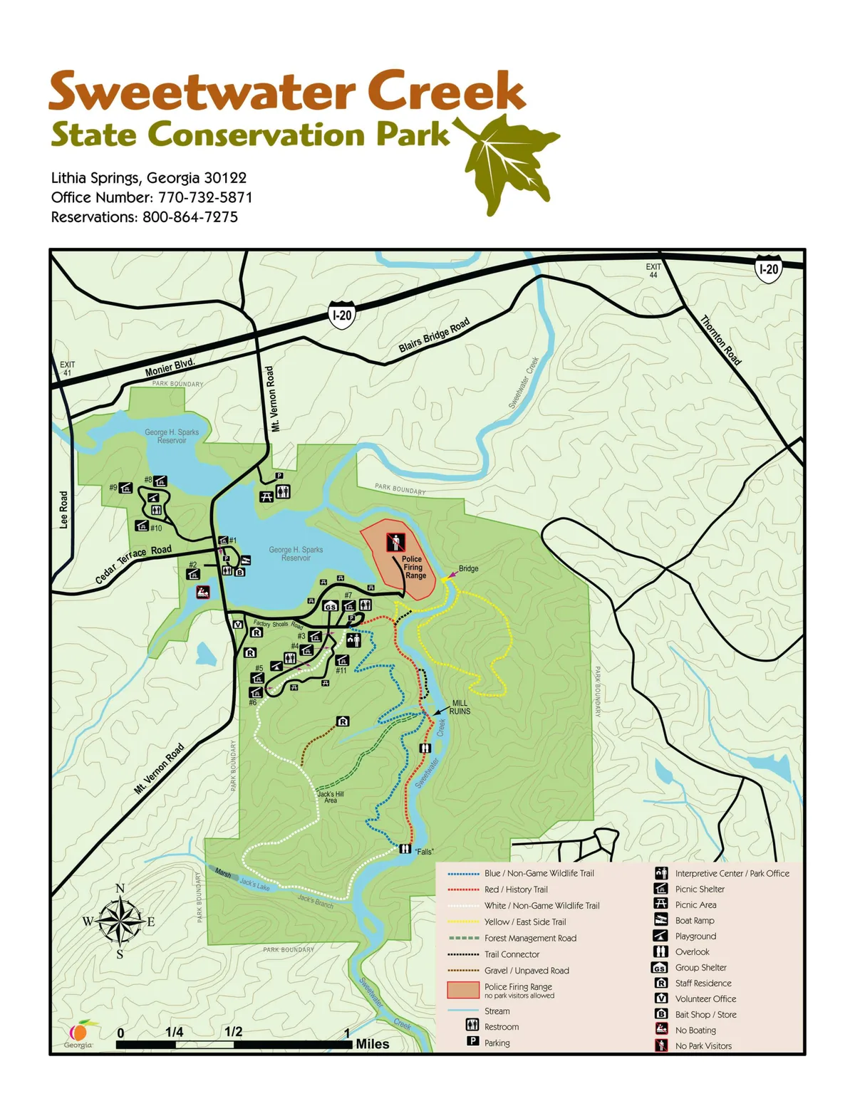 2008 Georgia State Parks map of Sweetwater Creek State Park