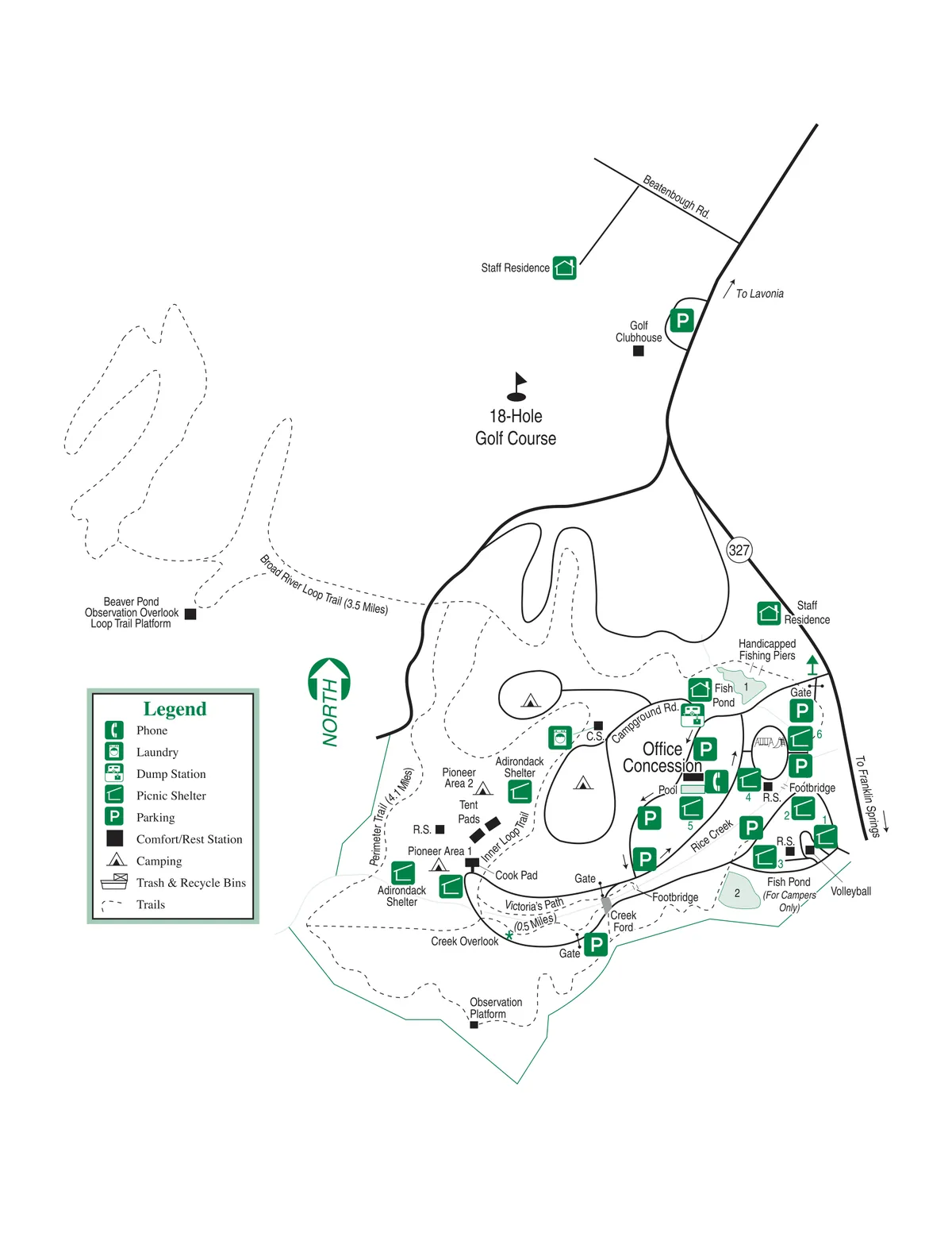 2008 Georgia State Parks map of Victoria Bryant State Park