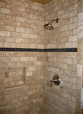 Attractive shower with Tumblestone Marble