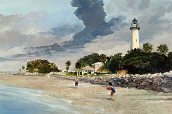 St. Simons Lighthouse Painting by Roger Bansemer