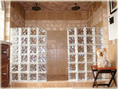 Natural Stone and Glass Block Shower